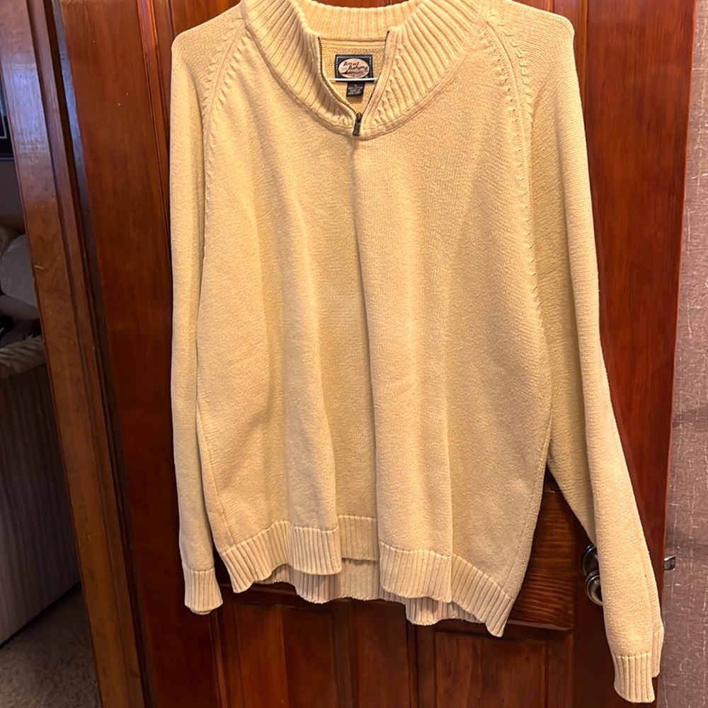 Tommy Bahama tan sweater small zipper pullover. 100% cotton. Mens XL.